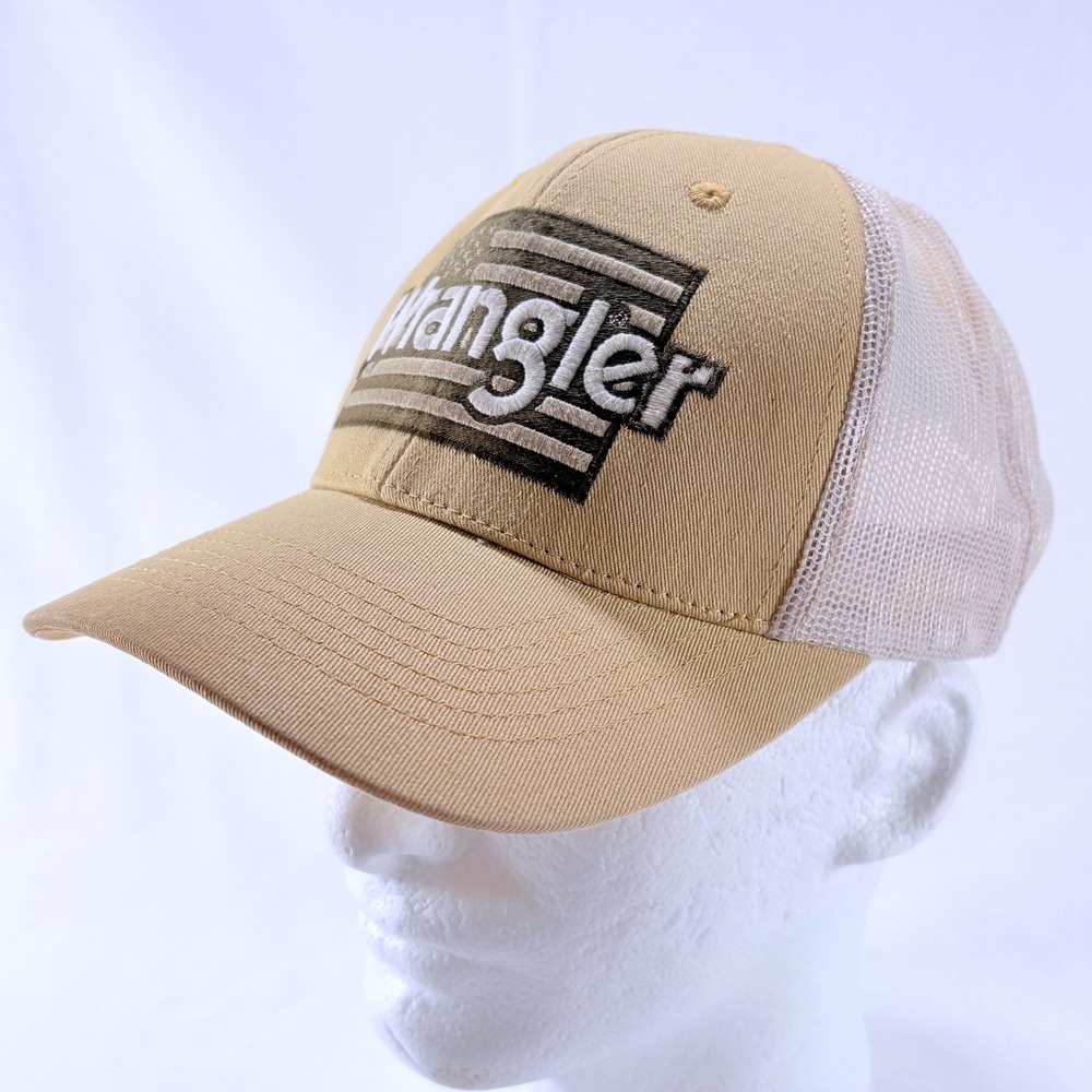 Wrangler Workwear American Flag Logo Mens Khaki Trucker Hat Snapback Cap Hat